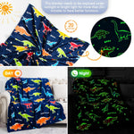 Dinosaur Gifts Toys for Kids Boys - Dino Glow in the Dark Blanket Christmas Birthday Gift for Age 1-14 Years Old Teens Child Toddler Girl Son Halloween Valentine'S Day Easter Presents Throw Gray