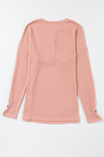 Rose Tan Rib Textured Henley Knit Top