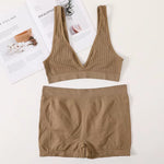 Women Seamless Bra Set Female Sport Underwear Vneck Bralette Tops Sexy Lingerie Unlined Brassiere Set Stretchy Girls Crop Tops