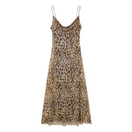 Summer Women'S Sexy Vintage Leopard Print Tulle Long Dress Fashion Backless Slip Dresses Female Elegant Slim Party Maxi Dress