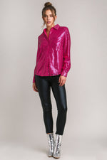 Umgee Sequin Long Sleeve Shirt with Side Chest Pocket