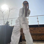 Hippie Y2K Cargo Pants Women Low Waist Sweatpant Drawstring Pockets Baggy Wide Leg Trousers Korean Vintage White Parachute Pants