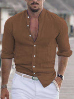 Men's Long Sleeve Shirt With Button Casual Solid Color Tops For Spring Autumn