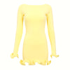 Autumn New Knitted Mini Dress for Women Fungus Contrast Color Slim Sweater Dress Elegant Female Party Clothes Long Sleeve