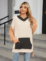 Double Take Contrast Hooded Long Sleeve Top