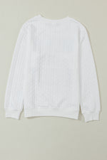 White XOXO Glitter Chenille Cable Knit Pullover Sweatshirt