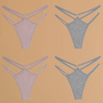 4Pcs Cotton Double Thin Belts Underwear for Women Sexy Low Waist Striped Thongs Ladies Soild Panties Breathable Lingerie