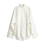 Elegant Hollow Out Single Breasted Shirts Women Loose Lapel Raglan Sleeve Long Blouse Female 2025 Spring Lady Commute Outwear