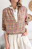 Mulit-Color Plaid Round Neck Long Sleeve Blouse