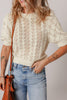 Hollowed Round Neck Half Sleeve Sweater