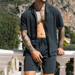 1 Men's Two Piece Set Short Sleeve Lapel Button Shirts And Shorts Beach Style Suits Men Summer Fashion Clothing Streetwear