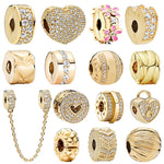 New Arrivals Gold Security Chain Sparkling Clip Charm Beads Fit Original 925 Sterling Silver Pandora Bracelet DIY Women Jewelry