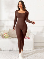 Scoop Neck Long Sleeve Active Jumpsuit