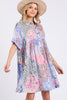 SAGE + FIG Floral Collared Neck Half Sleeve Mini Shirt Dress