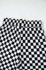 Beige Checkered Print Long Sleeve Top and Pants Lounge Set