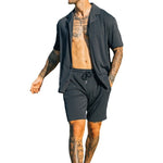 1 Men's Two Piece Set Short Sleeve Lapel Button Shirts And Shorts Beach Style Suits Men Summer Fashion Clothing Streetwear