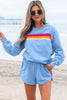 Bonbon Striped Accent Pullover and Shorts Two Piece Casual Set