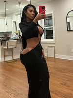 Sexy Coquette Dress Women Hollow Irregular Waistless Backless Full Sleeve Stretch Skinny Clubwear Hipster Vestidos