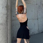 Black Backless Hollow Out Halter Dress Woman Aesthetic Clothing Elegant Fashion Summer Evening Bodycon Mini Dresses for Womens