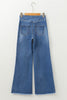 Sail Blue High Waist Button Fly Seamed Raw Hem Flare Jeans