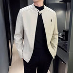 Spring and Autumn Men'S Motorcycle Leather Jacket Casual Stand Collar Solid Color White Black Leather Jacket Zip up PU Coat