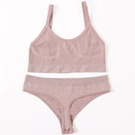 Women Seamless Bras Panties Set Sports Crop Top High Waist Briefs Sexy Lingerie Set Low Back Bralette Fitness Underwear Set