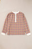 Mulit-Color Plaid Round Neck Long Sleeve Blouse