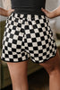 Black Checkered Drawstring Elastic Waist Casual Shorts