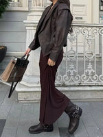 Fashion Leather Short Jacket with Belt Woman Lace up Lapel Long Sleeve Motorcycle Coat Lady Winter Warm Street Outerwear