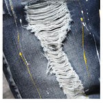 Summer Men'S Jeans Trend Beggar Quarter Pants Ripped Denim Shorts Loose Straight Painted