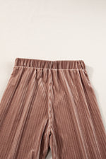 Black Solid Color High Waist Flare Corduroy Pants