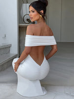 Strapless Backless Sexy Maxi Dress for Women Black Solid Off-Shoulder Sleeveless Bodycon Club Party Long Dress Elegant
