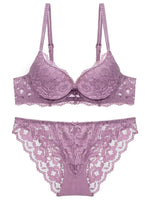 1 Set Elegant Lace Embroidery & Breathable Fabric Lingerie Set: Push-Up Bra, Drop Waist Sheer Panty - Ultimate Valentine'S Day