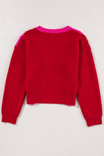 Multicolor Checkered Pattern Heart Detail Textured Sweater