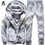 2024 New Winter Thick Men Sports Suit Tracksuit Hooded Sportswear Zipper Cardigan Hooded Woolen Trousers Pants Casual Men Set