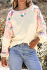 Printed Round Neck Balloon Sleeve Sweatshirt