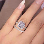 2Pcs Luxury Silver Color Wedding Set Rings for Women Valentine'S Day Gift Jewelry Wholesale R466-R1090A