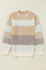 Pink Colorblock Textured Knit Bubble Sleeve Sweater