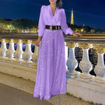 2024 Women'S Fall New Fashion V-Neck Long Sleeved Shirt Elegant Sexy V-Neck Waist Waist Slimming Sequin Wide Leg Jumpsuit Set