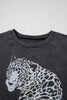 Medium Grey Vintage Cheetah Printed Mineral Wash Graphic Tee