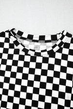 Beige Checkered Print Long Sleeve Top and Pants Lounge Set