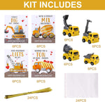 Valentines Day Gifts for Kids-24 Pack Valentines Cards with Construction Vehicles Toys Car for Kids Classroom Exchange Cards for Toddlers Girls Boys School Party Favors