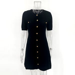 Elegant White Knitted Mini Dress Women Sexy Slim Fit Ribbed Knit Dress Metal Button Short Sleeve Holiday Party Mini Dress