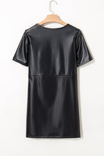 Black Faux Leather Loose T-shirt Dress