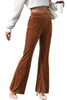 Black Solid Color High Waist Flare Corduroy Pants