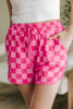 Black Checkered Drawstring Elastic Waist Casual Shorts