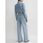 LUXURY Cotton Jeans Set for Women 2025 Spring Casual Versatile Long Sleeve Shirt, High Waist Straight Leg Pants