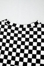 Beige Checkered Print Long Sleeve Top and Pants Lounge Set