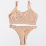Women Seamless Bra Set High Cut Thong Panties Female Sexy Lingerie Wire Free Brassiere Unlined Comfort Sexy Underwear Set