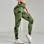 Seamless Tie-Dye Yoga Pants Women'S High-Waist Abdomen Peach Hip Fitness Pants Stretch Sports Leggings